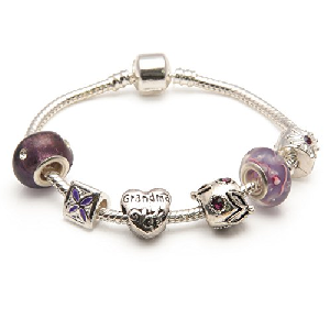 Grandma 'Purple Haze' Silver Plated Charm Bead Bracelet