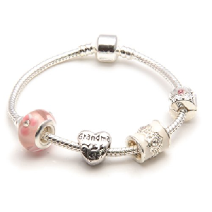 Grandma 'Pink Parfait' Silver Plated Charm Bead Bracelet