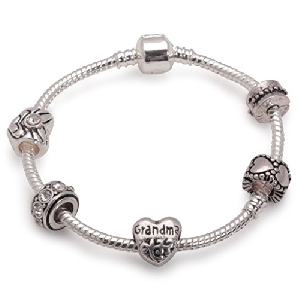 Grandma 'Silver Romance' Silver Plated Charm Bead Bracelet