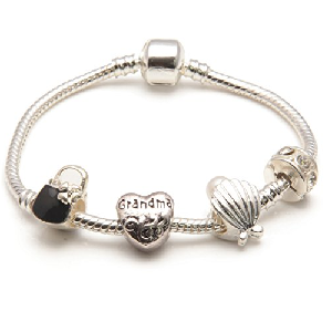 Grandma 'Pearl Lady' Silver Plated Charm Bead Bracelet