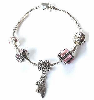 Children's Daughter 'Half Heart Pink Sparkle' Silver Plated Charm Bracelet