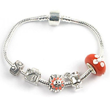 Teenager's 'October Birthstone' Rose Colored Crystal Silver Plated Charm Bead Bracelet