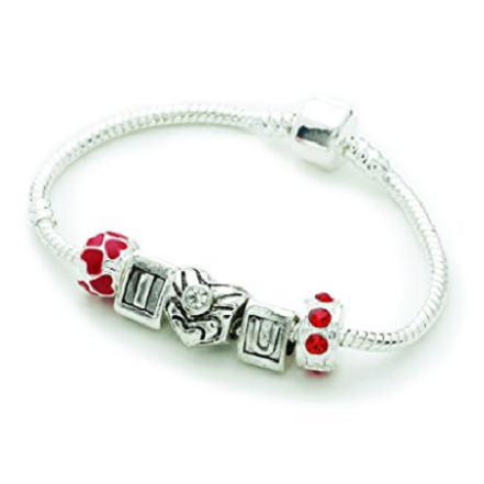 Teenager's/Tweens 'I Love You' Silver Plated Charm Bead Bracelet