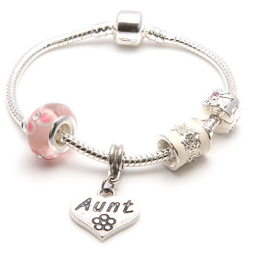 Aunt 'Pink Parfait' Silver Plated Charm Bead Bracelet