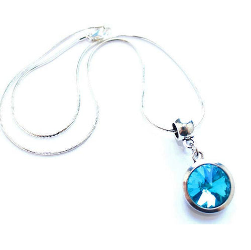 Silver Plated 'March Birthstone' Aqua Colored Crystal Pendant Necklace