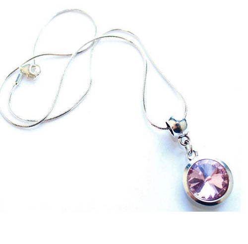 Silver Plated 'October Birthstone' Rose Colored Crystal Pendant Necklace