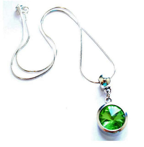 Silver Plated 'August Birthstone' Peridot Colored Crystal Pendant Necklace