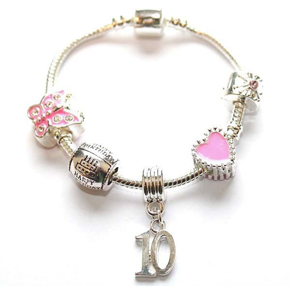 Pink 10th Birthday Girl, 10th Birthday Charm Bracelet