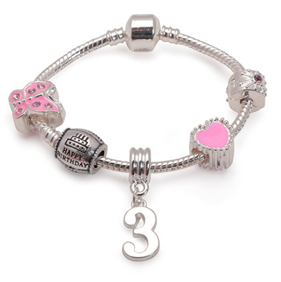 Pink 3rd Silver Plated Charm Bracelet Birthday Gift For 3 year Old