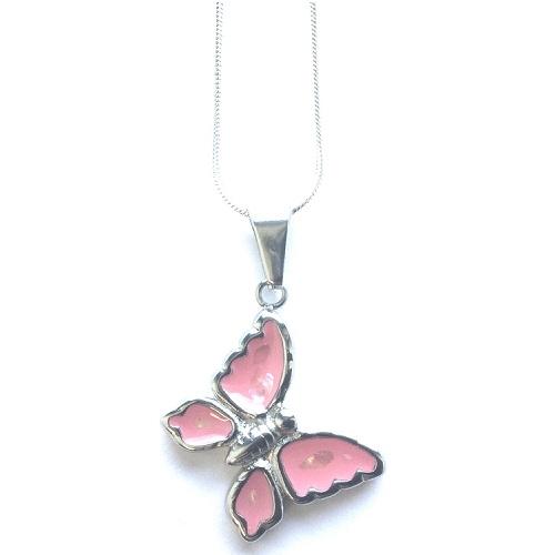 Children's Silver Plated Necklace With Pink Butterfly Pendant