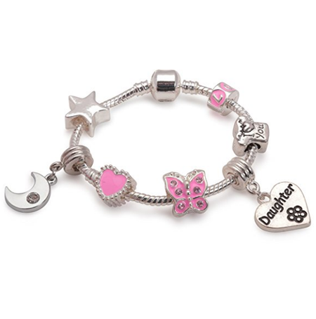 Children's Pink 'Happy 3rd Birthday' Silver Plated Charm Bead Bracelet