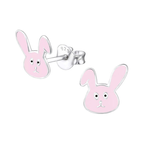 Children's Sterling Silver 'Pink Bunny Rabbit Face' Stud Earrings