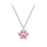 Children's Sterling Silver Pink Crystal Paw Pendant Necklace