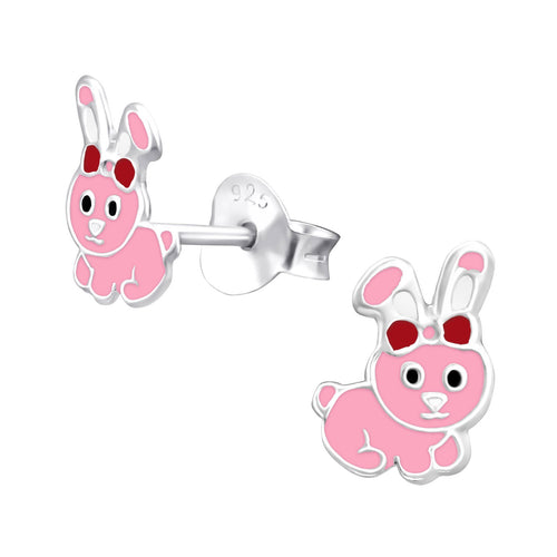 Children's Sterling Silver 'Pretty Pink Bunny Rabbit' Stud Earrings