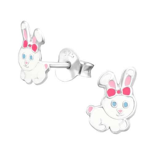 Children's Sterling Silver 'Pretty White Bunny Rabbit' Stud Earrings