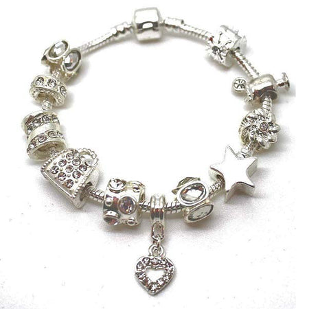 Teenager's 'October Birthstone' Rose Colored Crystal Silver Plated Charm Bead Bracelet