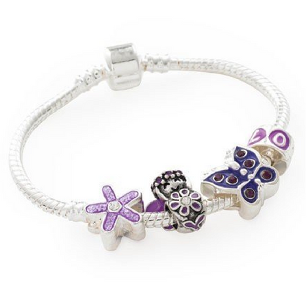 Children's 'Love and Kisses' Silver Plated Pink Leather Charm Bead Bracelet