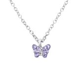 Children's Sterling Silver Purple Crystal Butterfly Pendant Necklace