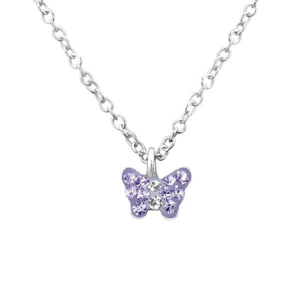 Children's Sterling Silver Purple Crystal Butterfly Pendant Necklace