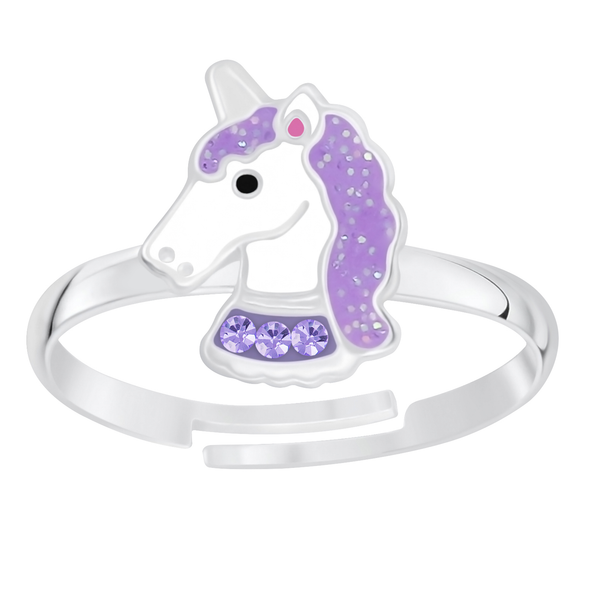 Children's Sterling Silver Adjustable Purple Sparkle Unicorn Ring