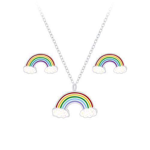 Children's Sterling Silver Rainbow Pendant Necklace and Rainbow Stud Earrings Set