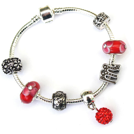 Children's 'September Birthstone' Sapphire Colored Crystal Silver Plated Charm Bead Bracelet