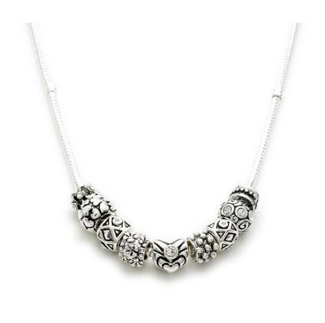 Silver Plated 'Sparkly Silver' Charm Bead Necklace