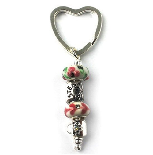 Sisters 'Flower Power' Silver Plated Keyring/Handbag Charm