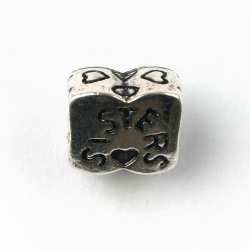 Silver Plated Sisters Heart Cube Charm