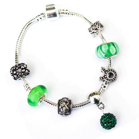 Children's 'May Birthstone' Emerald Coloured Crystal Silver Plated Charm Bead Bracelet