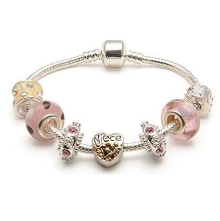 Children's Niece 'Pretty in Pink' Silver Plated Charm Bead Bracelet