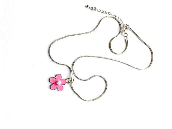 Children's Pink & Silver Flower Diamante Pendant Necklace