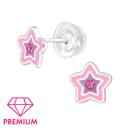 Children's Sterling Silver 'Neon Pink Star Ball’ Stud Earrings