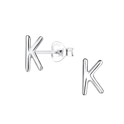Children's Sterling Silver 'Letter K' Stud Earrings