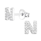 Children's Sterling Silver 'Letter N' Stud Earrings