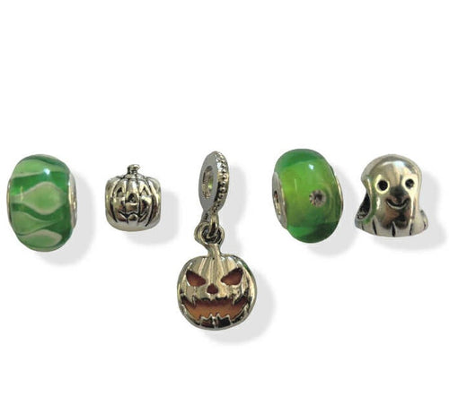 Set of 5 Silver Plated Halloween Themed Charms and Beads