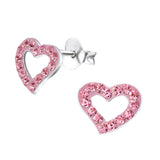 Children's Sterling Silver Open Heart Pink Crystal Stud Earrings