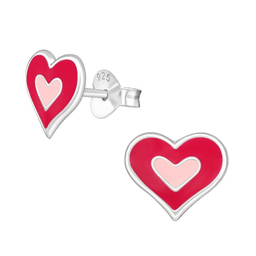 Children's Sterling Silver 'Two Tone Pink Heart' Stud Earrings