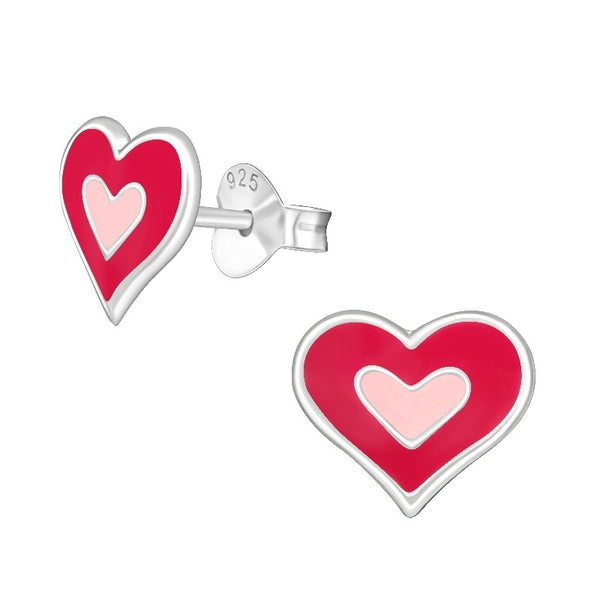 Children's Sterling Silver 'Two Tone Pink Heart' Stud Earrings