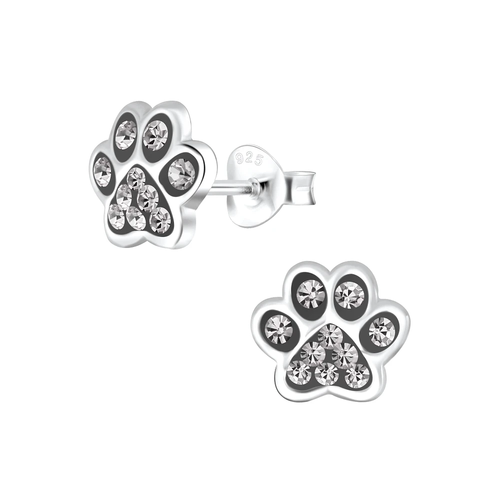 Children's Sterling Silver 'Black Diamond Sparkle Paw' Crystal Stud Earrings
