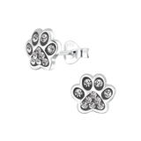 Children's Sterling Silver 'Black Diamond Sparkle Paw' Crystal Stud Earrings