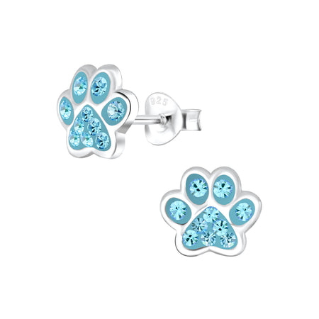 Children's Sterling Silver 'Amethyst Purple Sparkle Paw' Crystal Stud Earrings