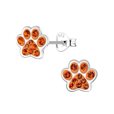 Children's Sterling Silver 'Amethyst Purple Sparkle Paw' Crystal Stud Earrings