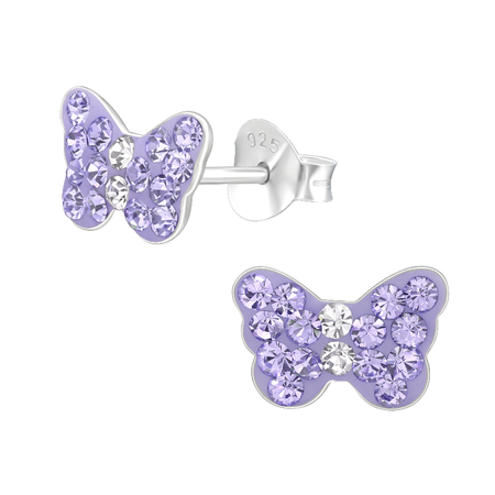 Children's Sterling Silver 'Amethyst Purple Sparkle Paw' Crystal Stud Earrings