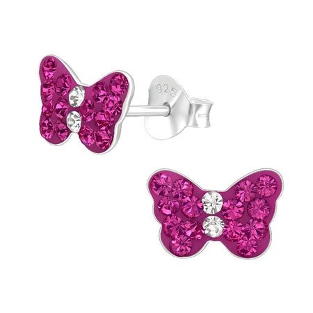 Children's Sterling Silver 'Amethyst Purple Sparkle Paw' Crystal Stud Earrings