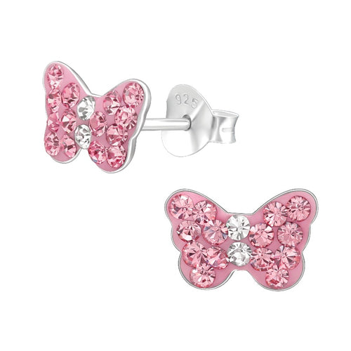 Children's Sterling Silver 'Pink Sparkle Butterfly' Crystal Stud Earrings