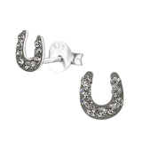 Children's Sterling Silver 'Black Diamond Sparkle Horseshoe' Crystal Stud Earrings