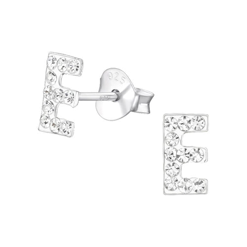 Children's Sterling Silver 'Crystal Letter E' Stud Earrings