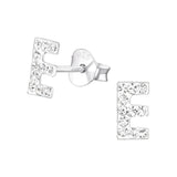 Children's Sterling Silver 'Crystal Letter E' Stud Earrings