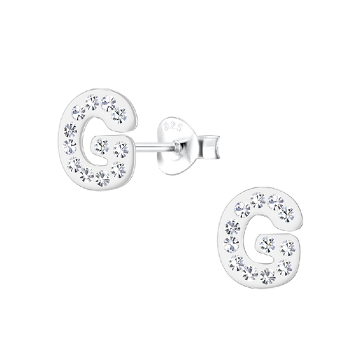 Children's Sterling Silver 'Letter G' Stud Earrings